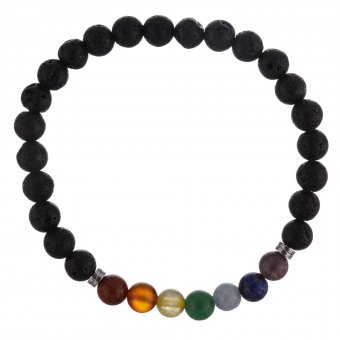 Bratara elastica din pietre semipretioase de 6 mm - 7 chakre si lava